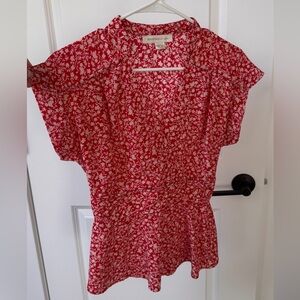 Monteau Red and White Floral Blouse